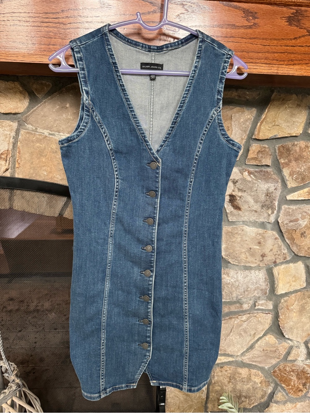 Silver Jeans Blue Denim Button-Front Sleeveless Dress